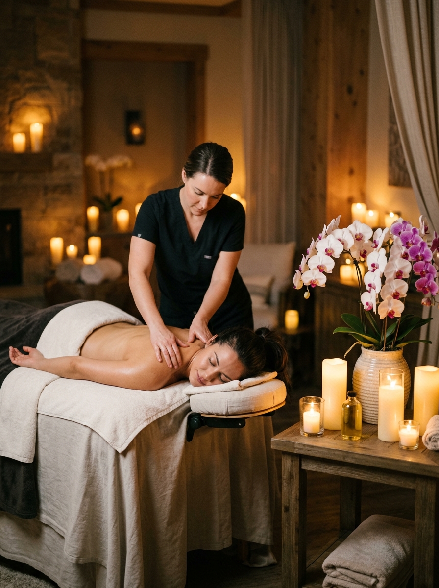 Serene spa room with candles