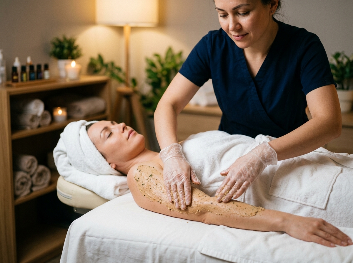 Body wrap procedure in progress