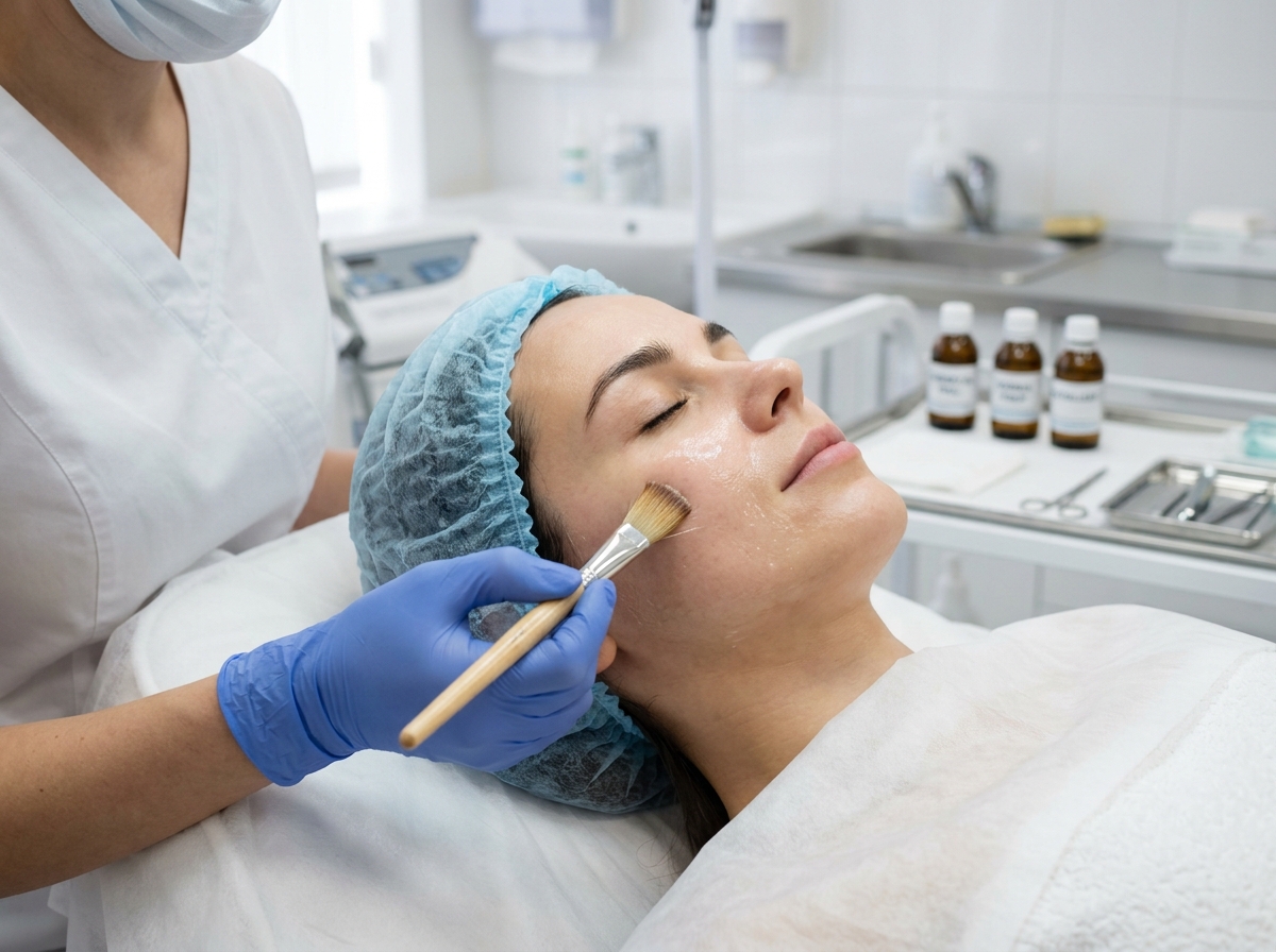 Close-up of gentle chemical peel application